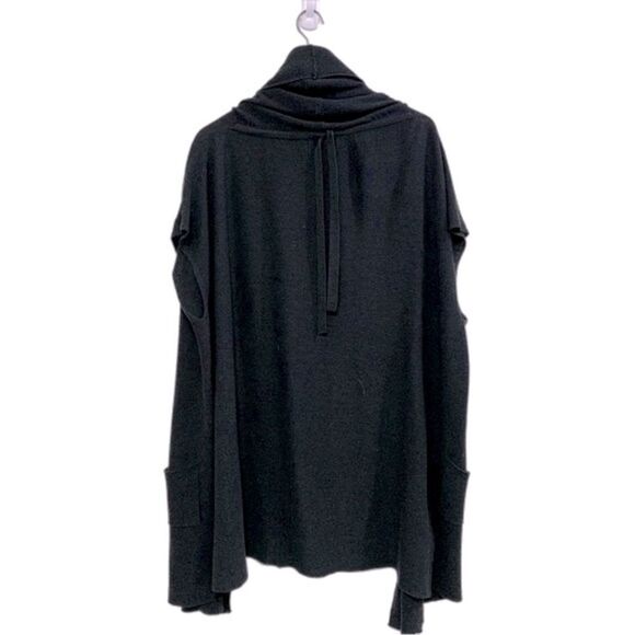 MAX STUDIO SILK BLEND HOODED CAPE WOMENS OS BLACK OPEN KNIT OPEN FRONT. - Picture 2 of 13